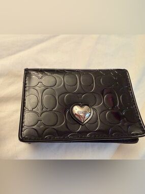 Coach Black Patent Signature Heart Wallet